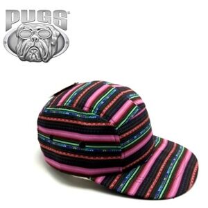 PUGS Striped Five-Panel Hat in Pink and Black